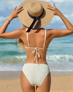 White Textured Ruched Bikini Set
