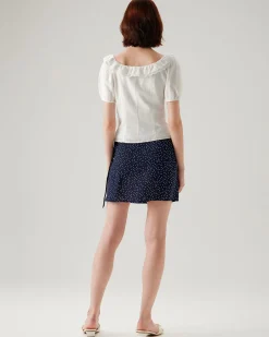White Textured Scoop Neck Ruffle Blouse