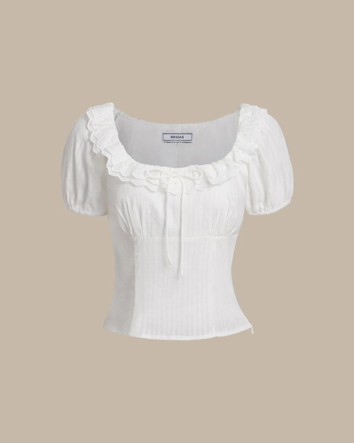 White Textured Scoop Neck Ruffle Blouse