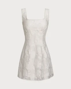White Textured Square Neck Slip Mini Dress