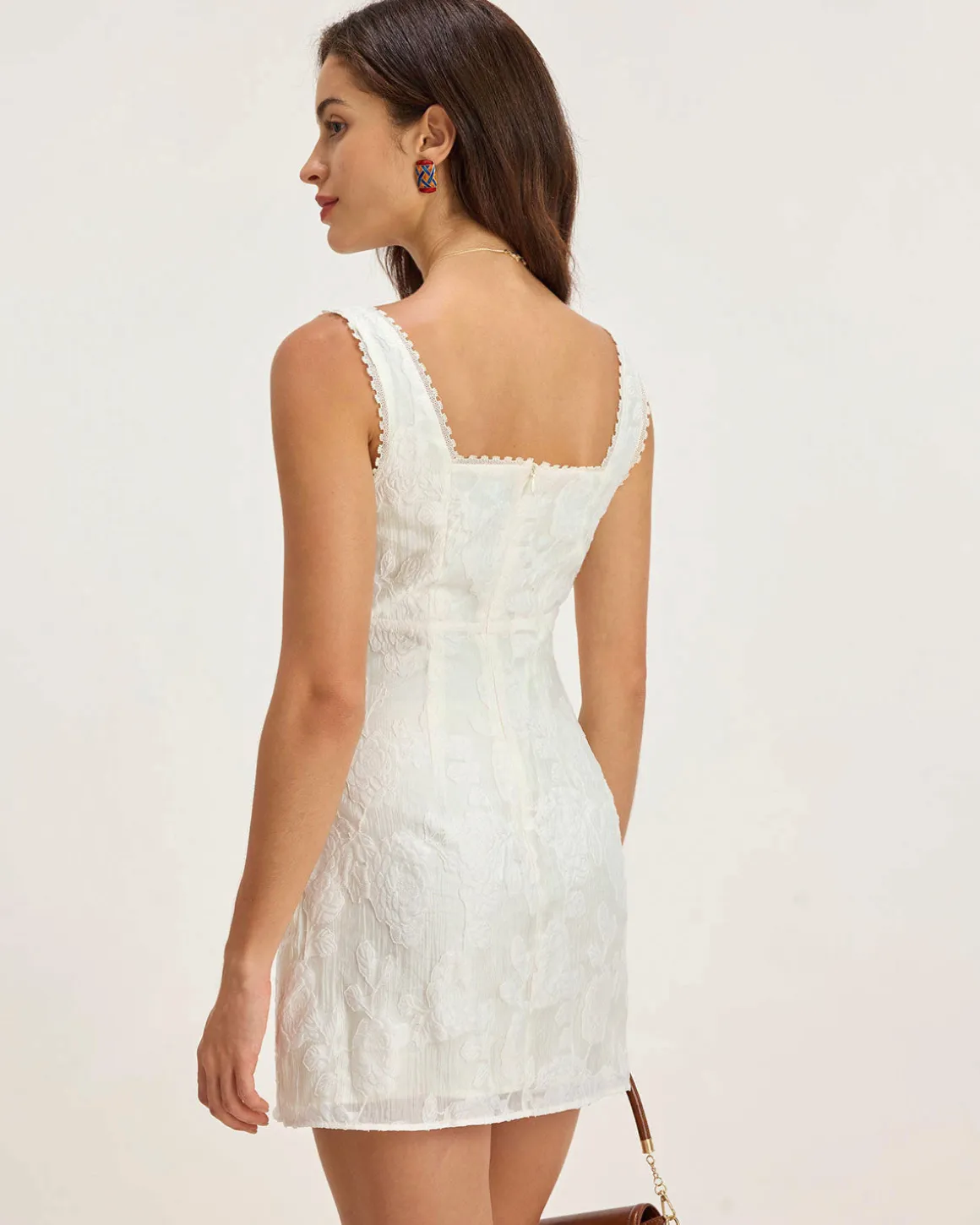 White Textured Square Neck Slip Mini Dress