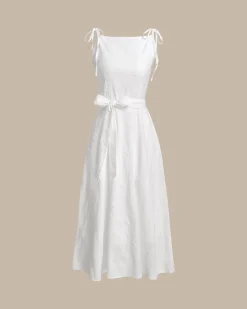 White Textured Square Neck Slip Midi Dress
