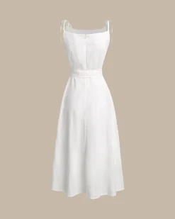 White Textured Square Neck Slip Midi Dress