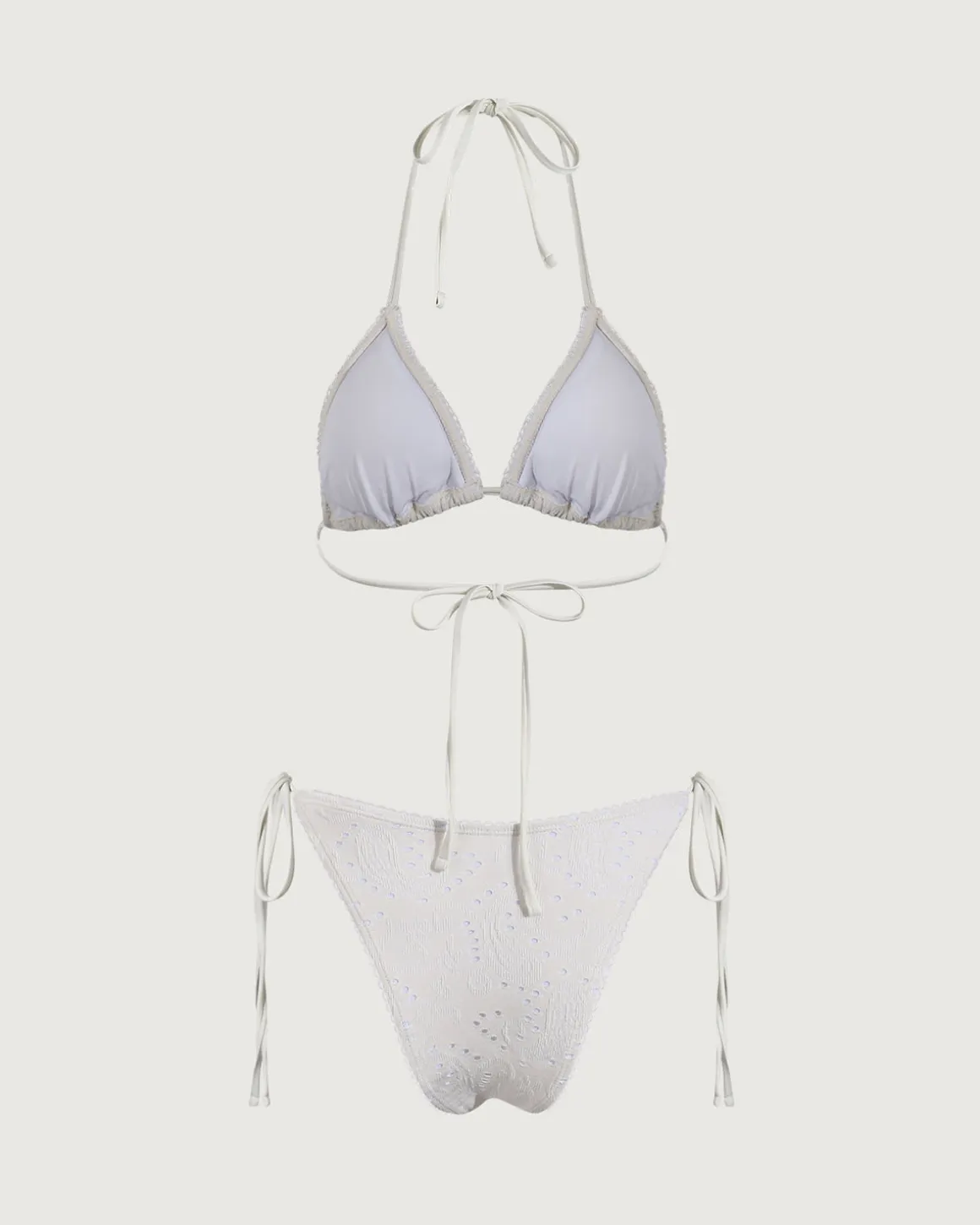 White Textured Triangle Bikini Set