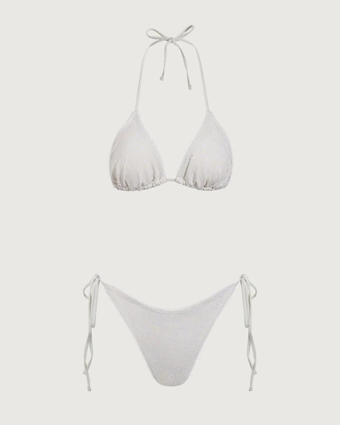 White Textured Triangle Bikini Set