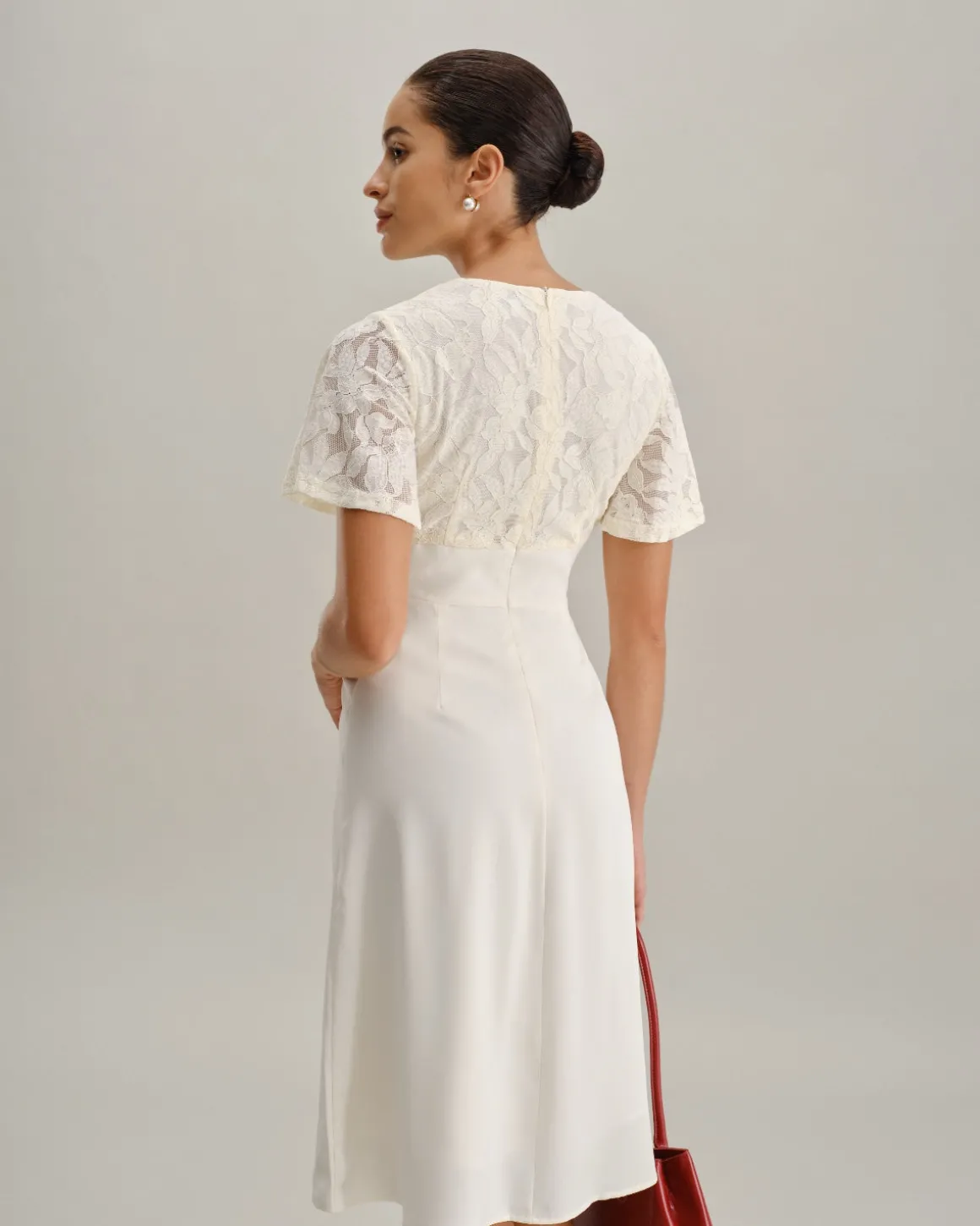 White Textured V-Neck Midi Dress