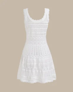 White U Neck Sleeveless Sweater Mini Dress