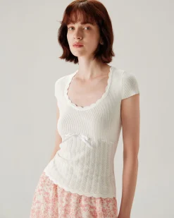 White U Neck Slim Knit Tee