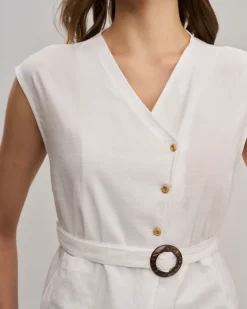 White V Neck Belted Tank Top