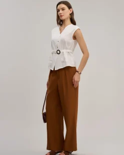 White V Neck Belted Tank Top