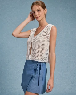 White V Neck Cut Out Tank Top