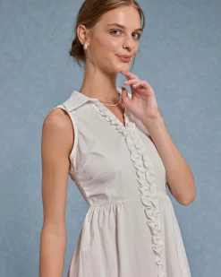 White V Neck Ruffle Sleeveless Mini Dress