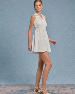 White V Neck Ruffle Sleeveless Mini Dress