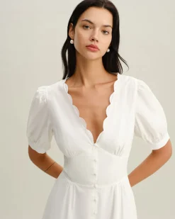 White V-Neck Ruched Mini Dress
