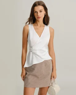 White V-Neck Wrap Tank Top