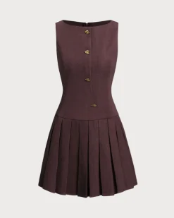 Wine Red Boat Neck Sleeveless Mini Dress