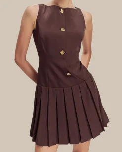 Wine Red Boat Neck Sleeveless Mini Dress