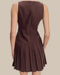 Wine Red Boat Neck Sleeveless Mini Dress