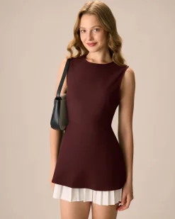 Wine Red Contrast Sleeveless Mini Dress