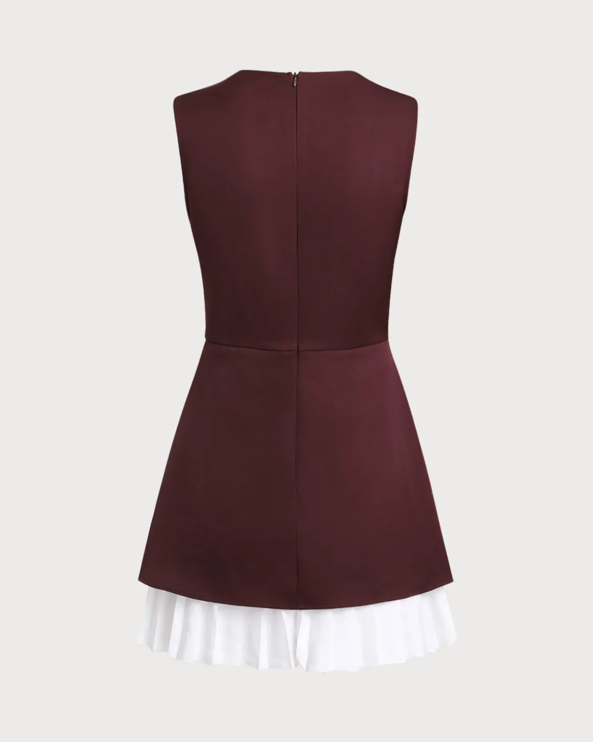 Wine Red Contrast Sleeveless Mini Dress