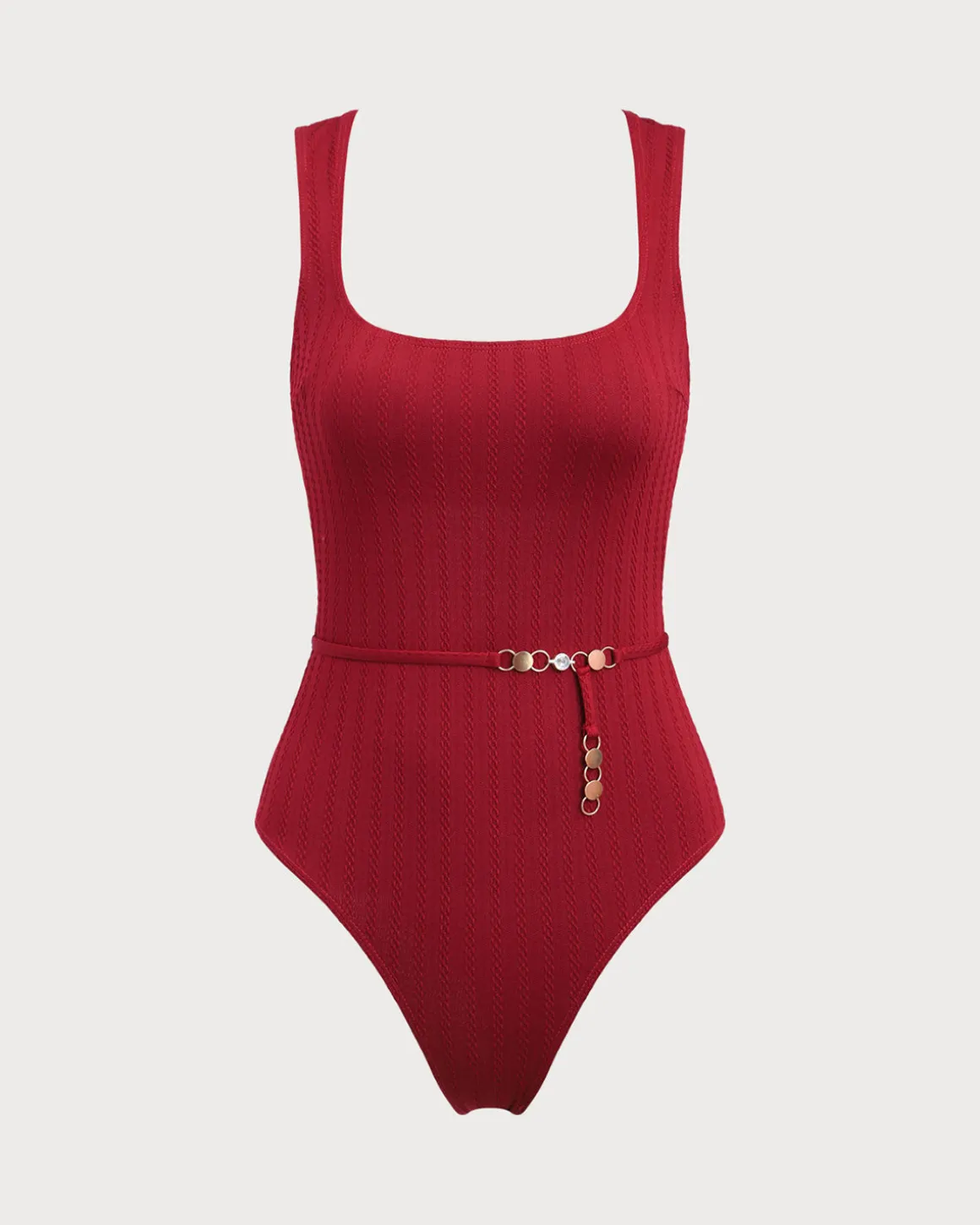 Wine Red Cut Out One-Piece Swimsuit