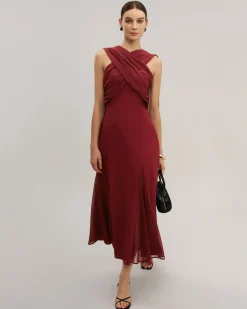 Wine Red Flowy Sleeveless Maxi Dress