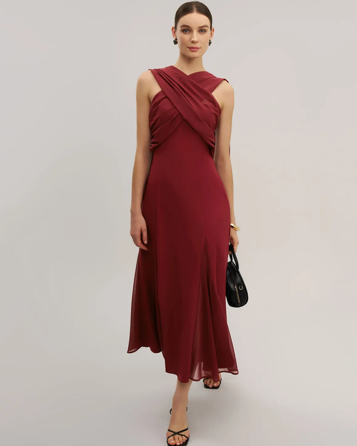 Wine Red Flowy Sleeveless Maxi Dress