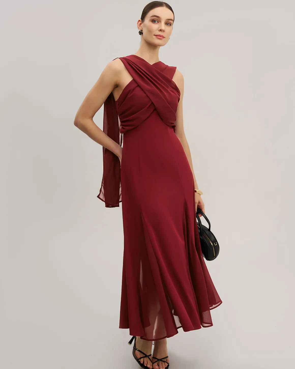 Wine Red Flowy Sleeveless Maxi Dress