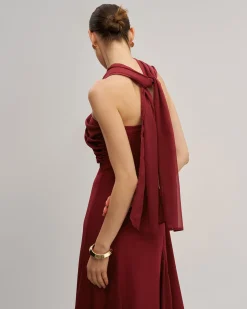 Wine Red Flowy Sleeveless Maxi Dress