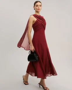Wine Red Flowy Sleeveless Maxi Dress