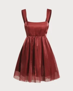 Wine Red Square Neck Slip Mini Dress