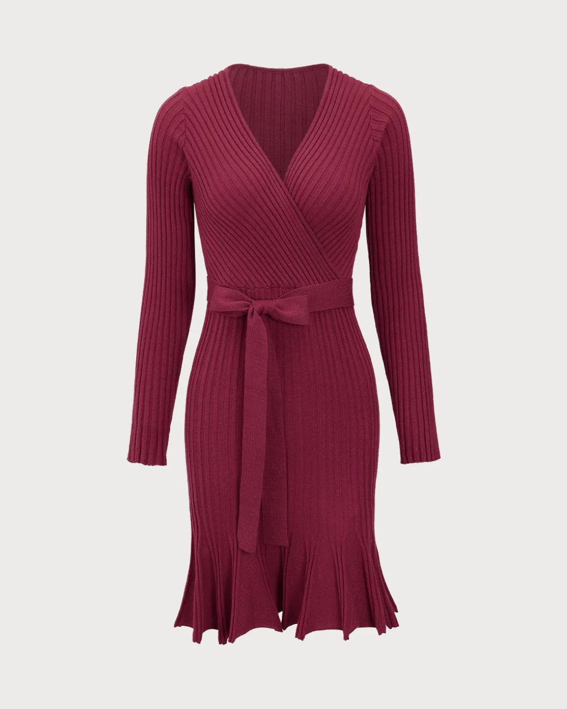 Wine Red Wrap Sweater Mini Dress