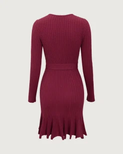 Wine Red Wrap Sweater Mini Dress