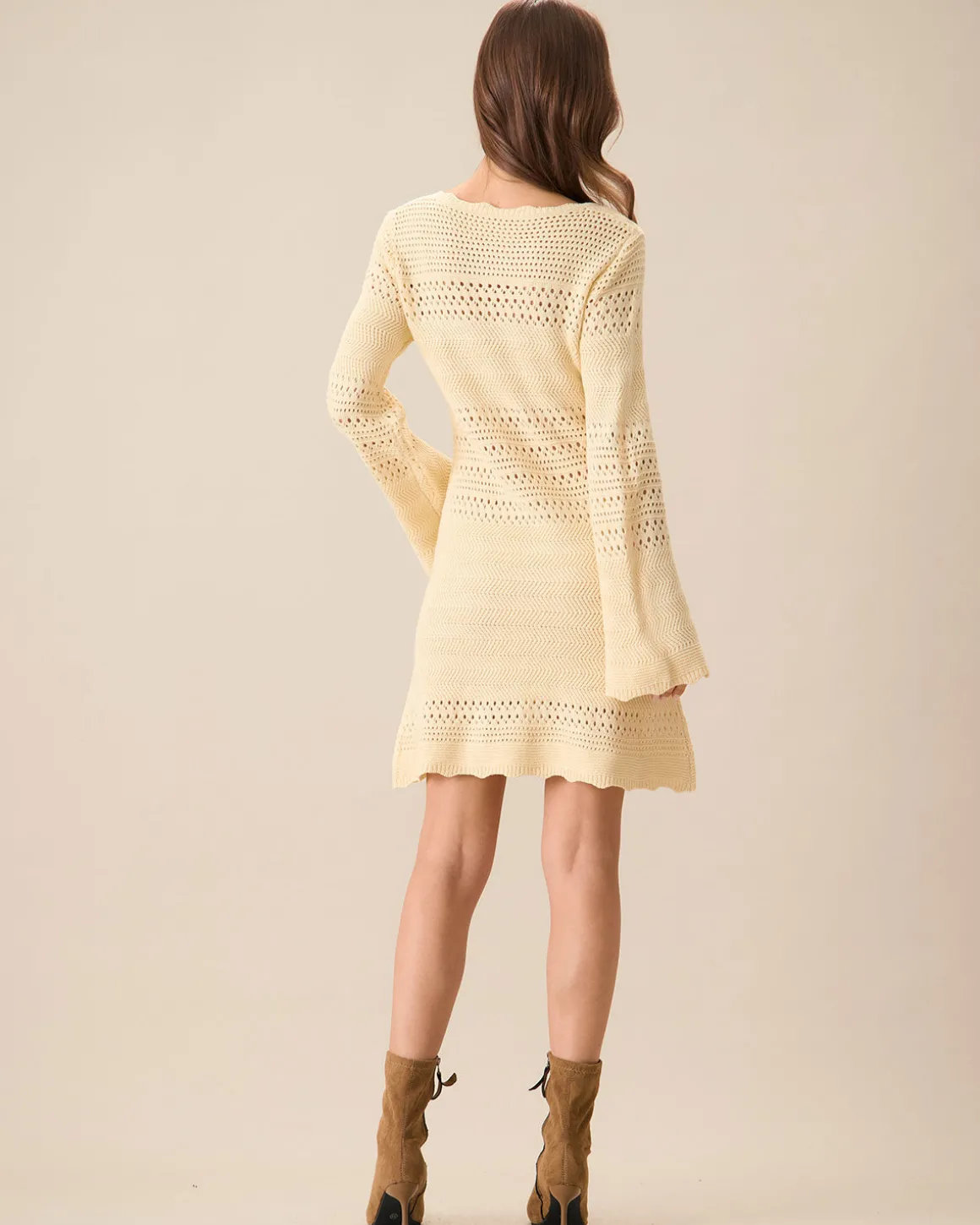 Women's Apricot Cutout Knitted Sweater Dress