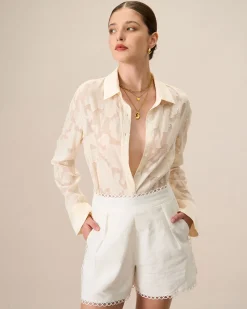 Women's Apricot Jacquard Long Sleeve Shirt