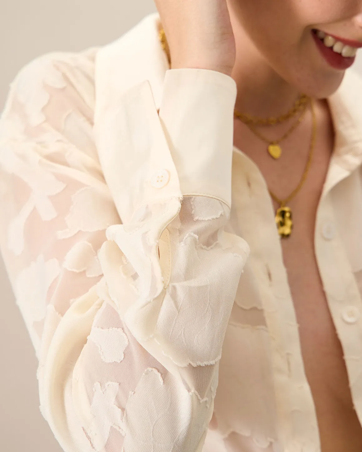 Women's Apricot Jacquard Long Sleeve Shirt