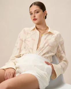 Women's Apricot Jacquard Long Sleeve Shirt