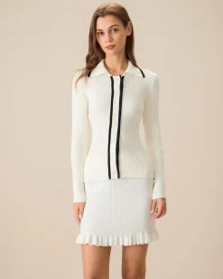 Women's Beige Contrasting Single-Breasted Cardigan