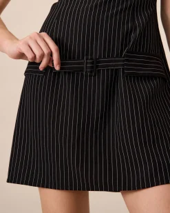 Women's Black Boat Neck Striped Mini Dress