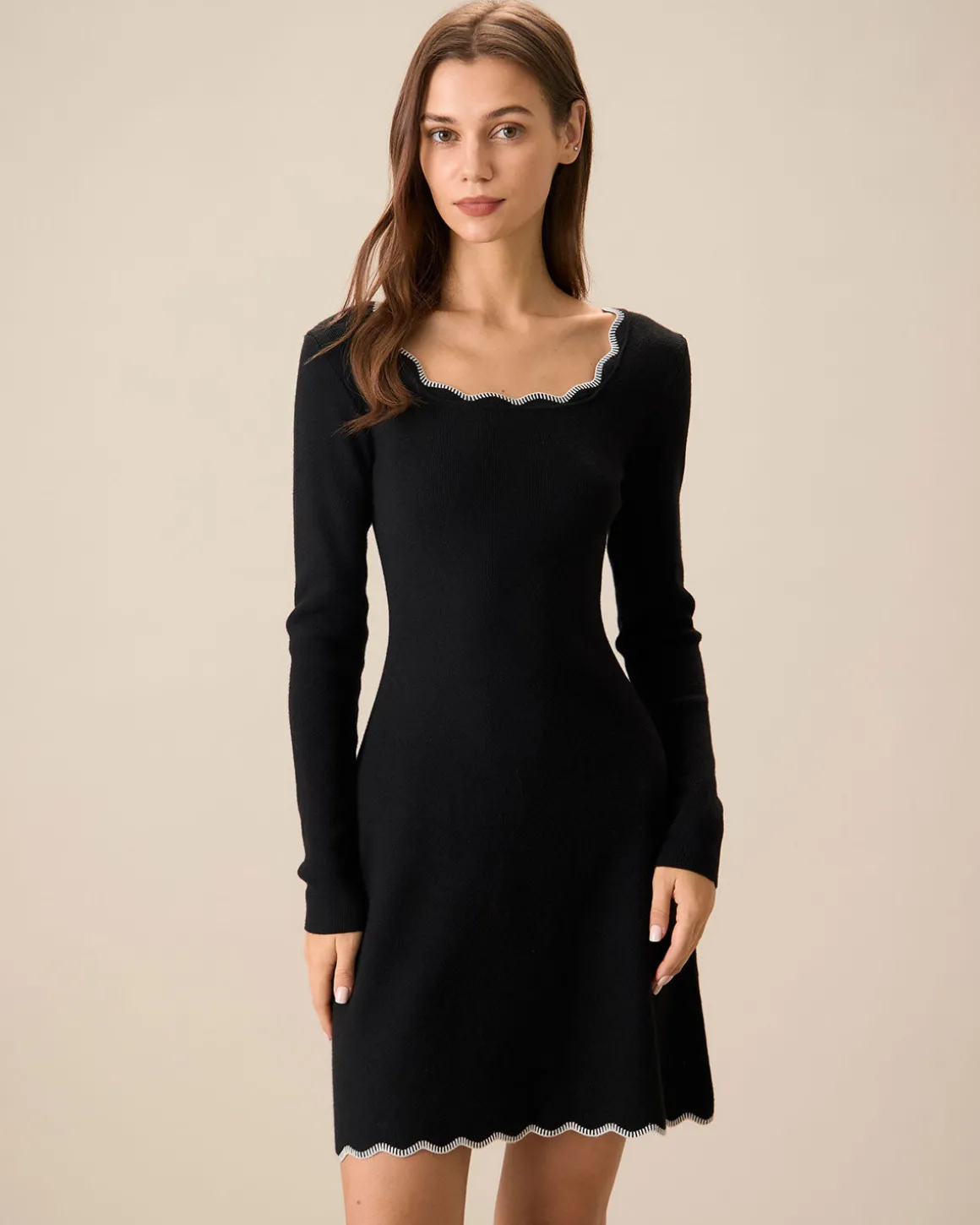 Women's Black Contrasting Knit Mini Dress