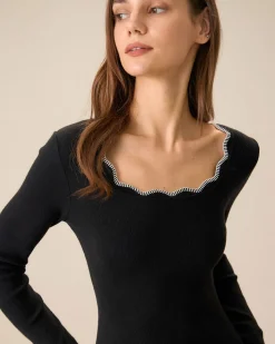 Women's Black Contrasting Knit Mini Dress