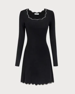 Women's Black Contrasting Knit Mini Dress