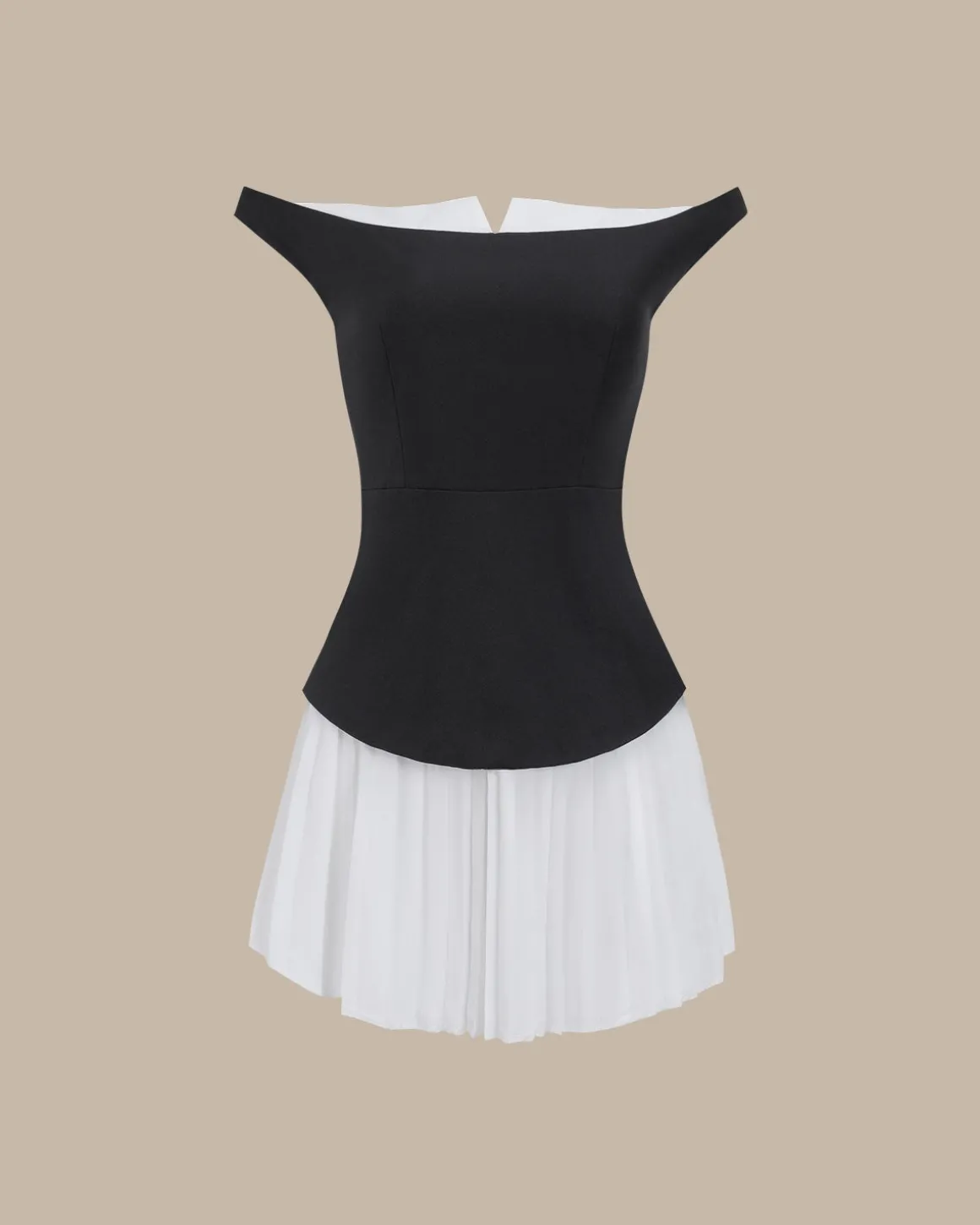 Women's Black Off-shoulder Contrasting Mini Dress