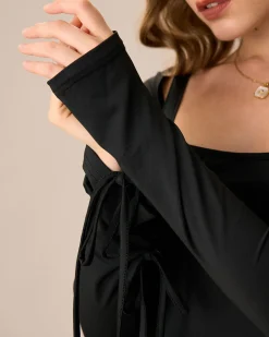Women's Black Square Neck Long Sleeve Mini Dress