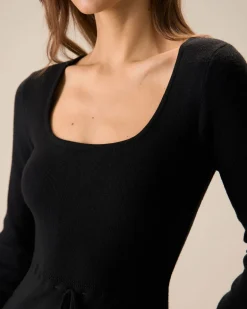 Women's Black Square Neck Mermaid Sweater Maxi Dress