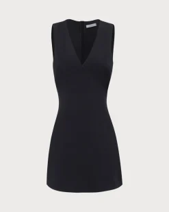 Women's Black V-Neck Sleeveless Mini Dress