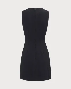 Women's Black V-Neck Sleeveless Mini Dress