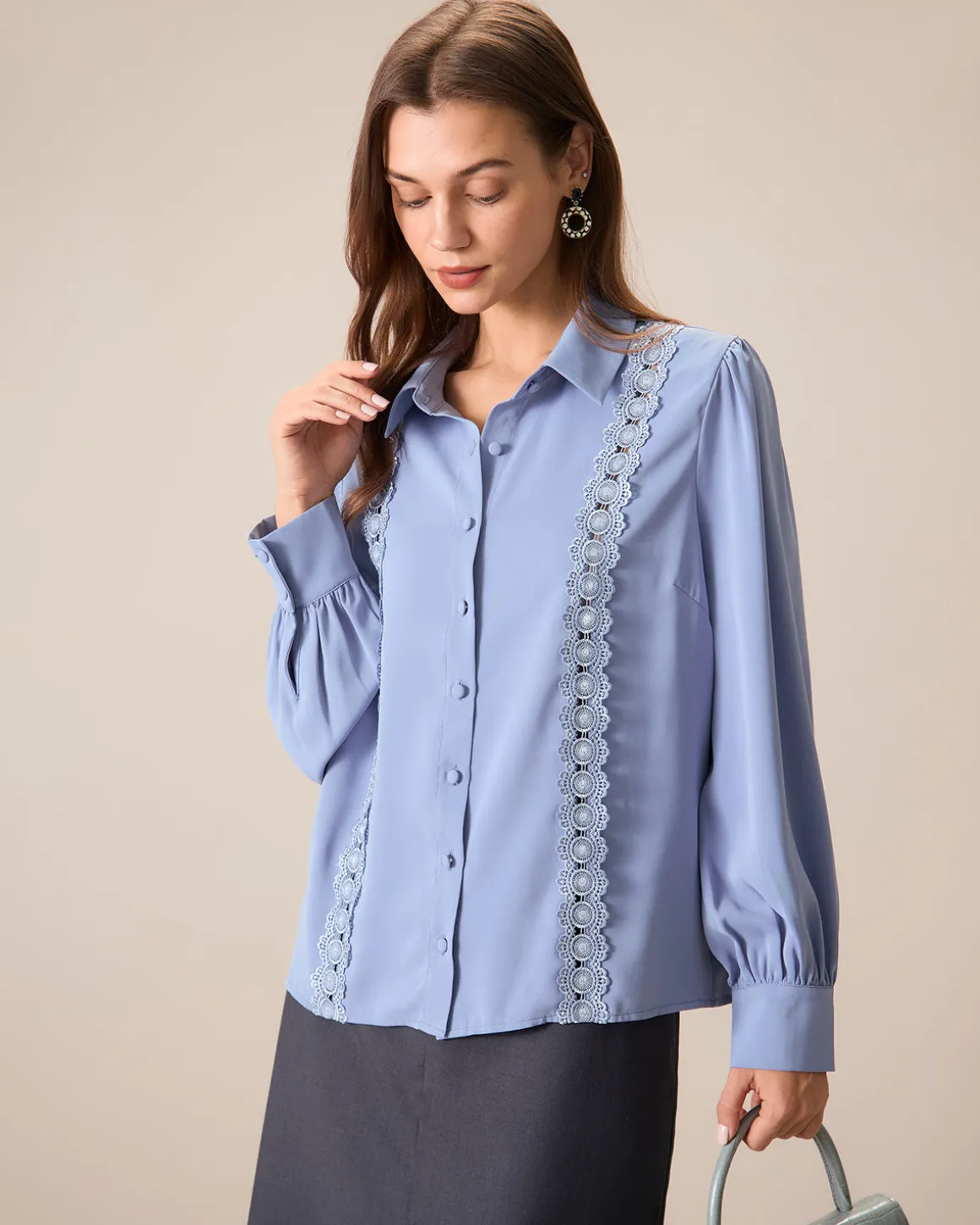 Women's Blue Lace Trim Shirt