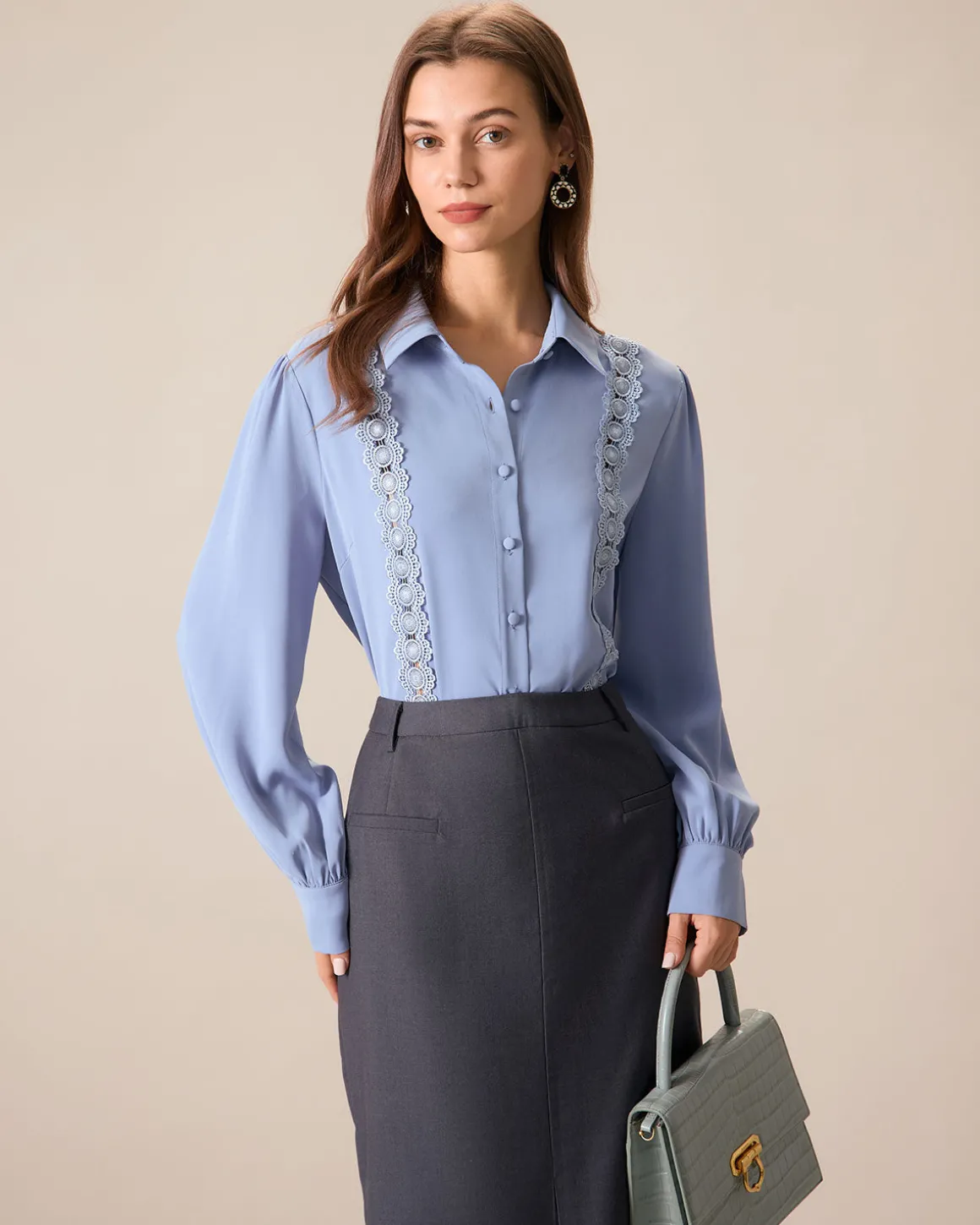 Women's Blue Lace Trim Shirt
