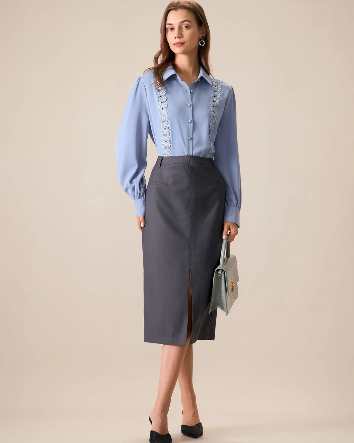 Women's Blue Lace Trim Shirt